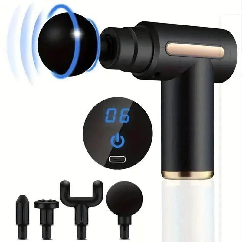 Percussion Massage Gun – Deep Tissue Muscle Massager with 30 Speeds & 4 Heads (Cordless)